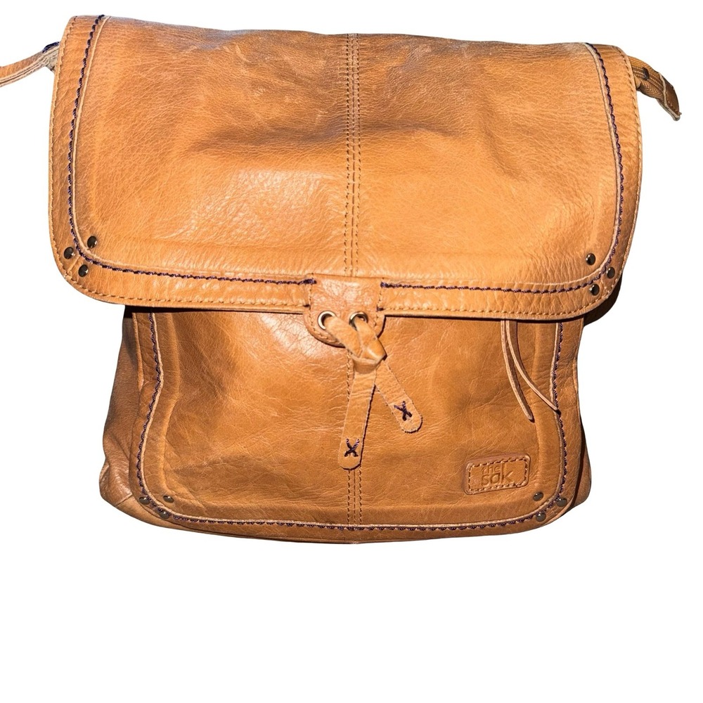The Sak Cognac Leather‎ Messenger Bag Boho Crossbody Satchel Shoulder Purse - Picture 2 of 9